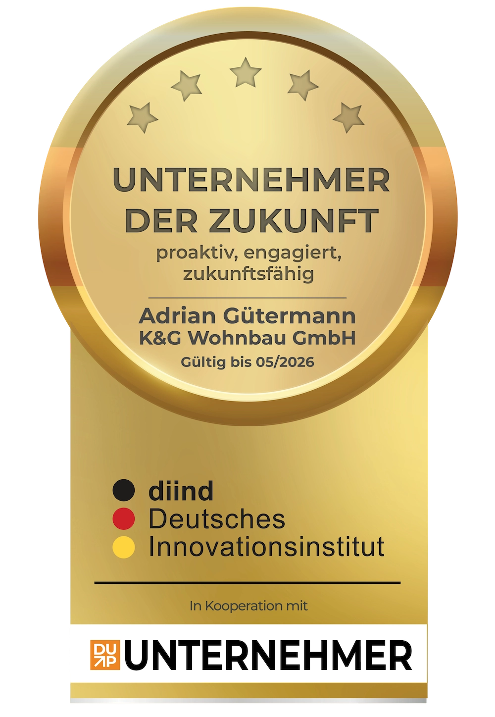 Siegel Unternehmer der Zukunft Adrian Guetermann K&G Wohnbau GmbH 2026