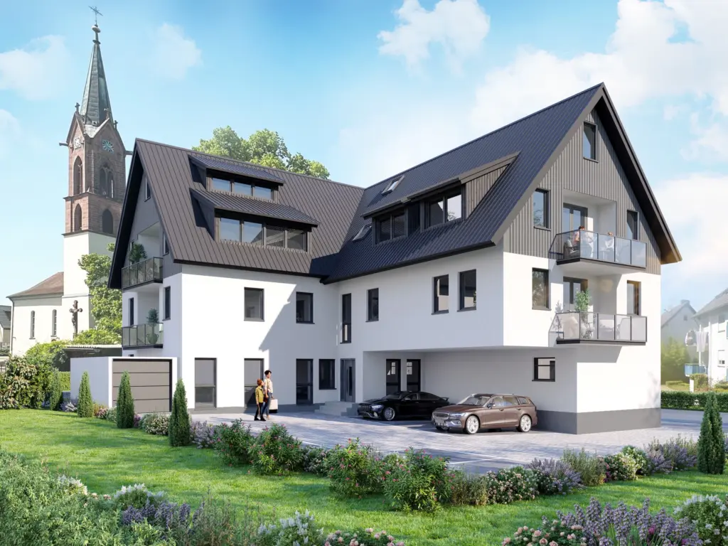 Visualisierung von oben zentrale Immobilie Bauprojekt Bauvorhaben alte ausgebaute Scheune in March Buchheim der K&G Wohnbau GmbH