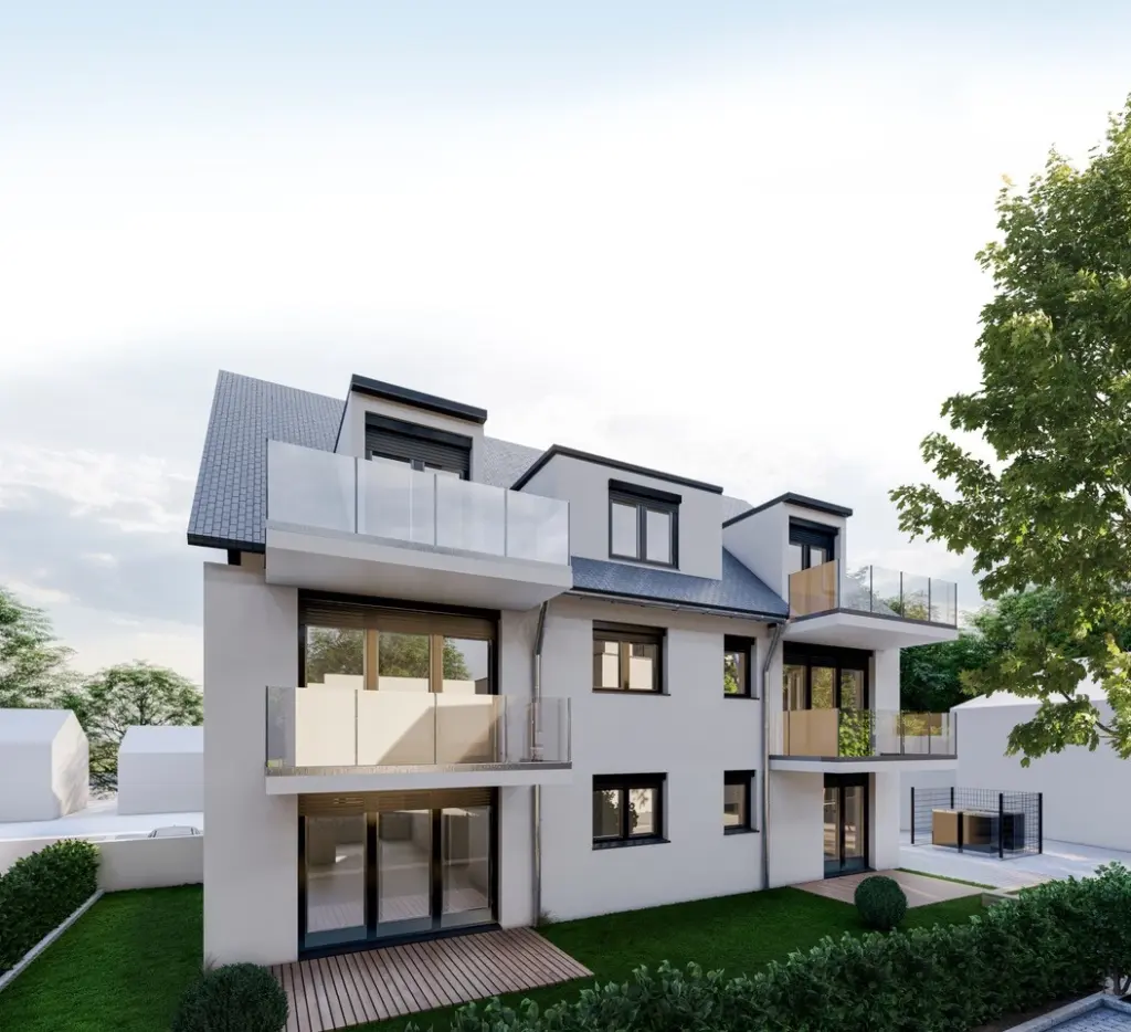 Visualisierung Immobilie Bauprojekt Bauvorhaben mit Balkon und Garten in Nimburg der K&G Wohnbau GmbH