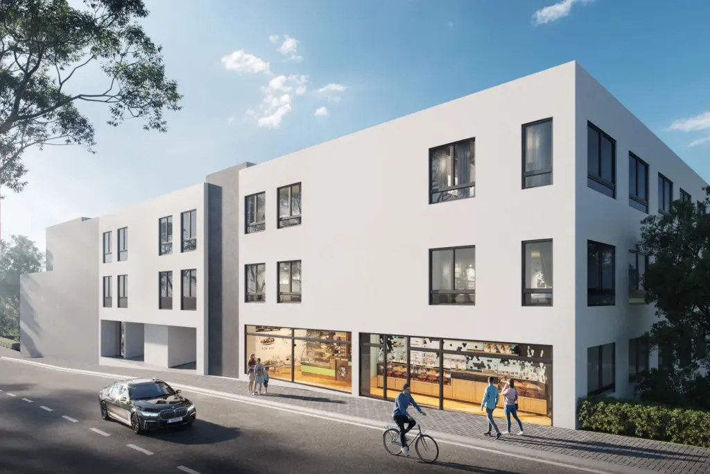 Visualisierung aussen Grossprojekt Studentenappartements Bauprojekt Bauvorhaben in Pforzheim der K&G Wohnbau GmbH als Generalunternehmer
